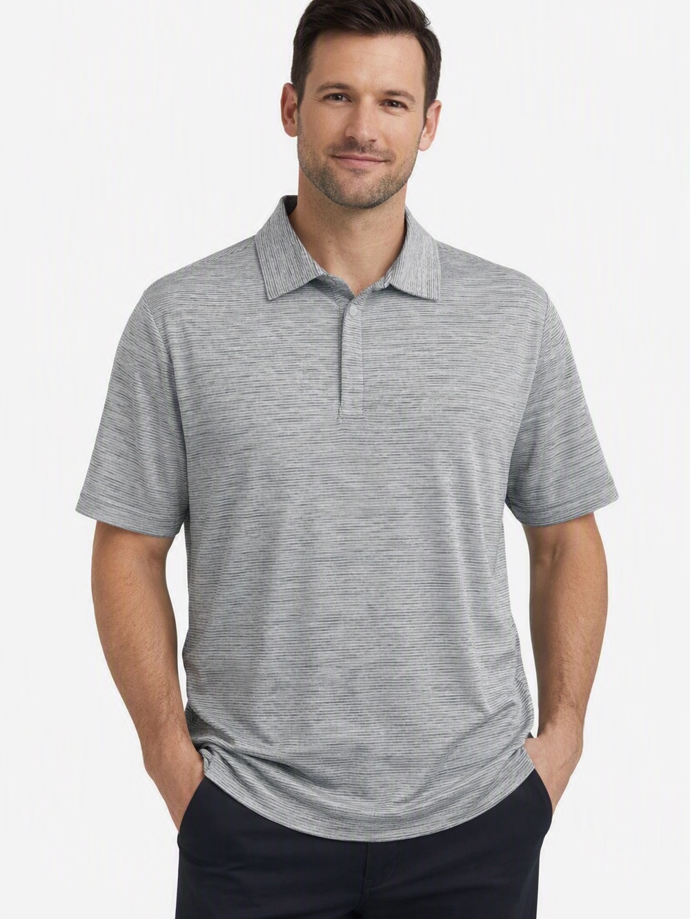 01.Algo Polo Shirt Mens L Gray White Golf Casual Performance UV Protection NWT